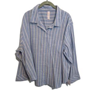 Women's Auden Light Blue and White Striped Sleepwear Shirt Size Various